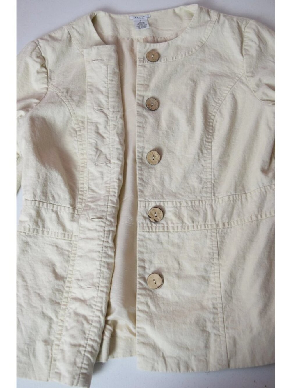 ANTHROPOLOGIE EVELYN BEIGE LINEN BEAD EMBROIDERED SLEEVE JACKET - Picture 7 of 9